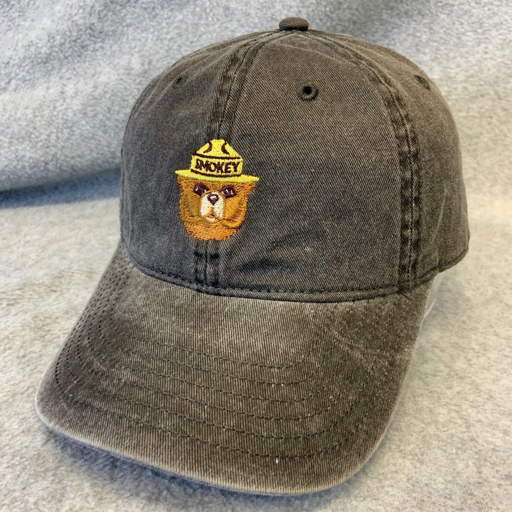 Smokey Bear Mascot Unisex Gray Baseball Hat Washed Distressed OSFM